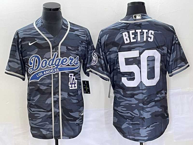Men%27s Los Angeles Dodgers #50 Mookie Betts Gray Camo Cool Base With Patch Stitched Baseball Jersey->los angeles dodgers->MLB Jersey